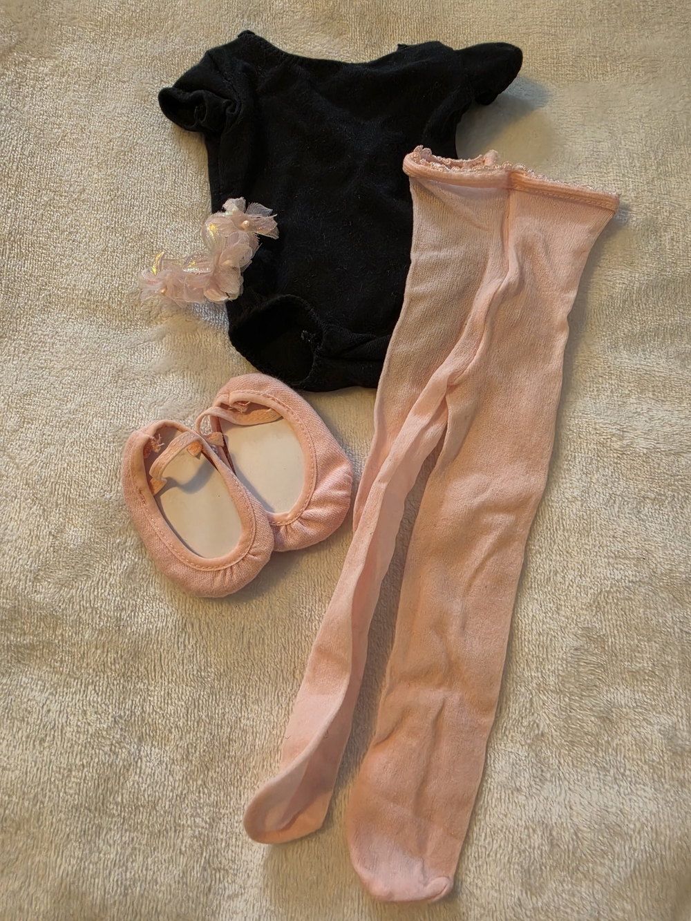 American Girl Black Leotard with Pink Ballet Shoes & Pink Tights
